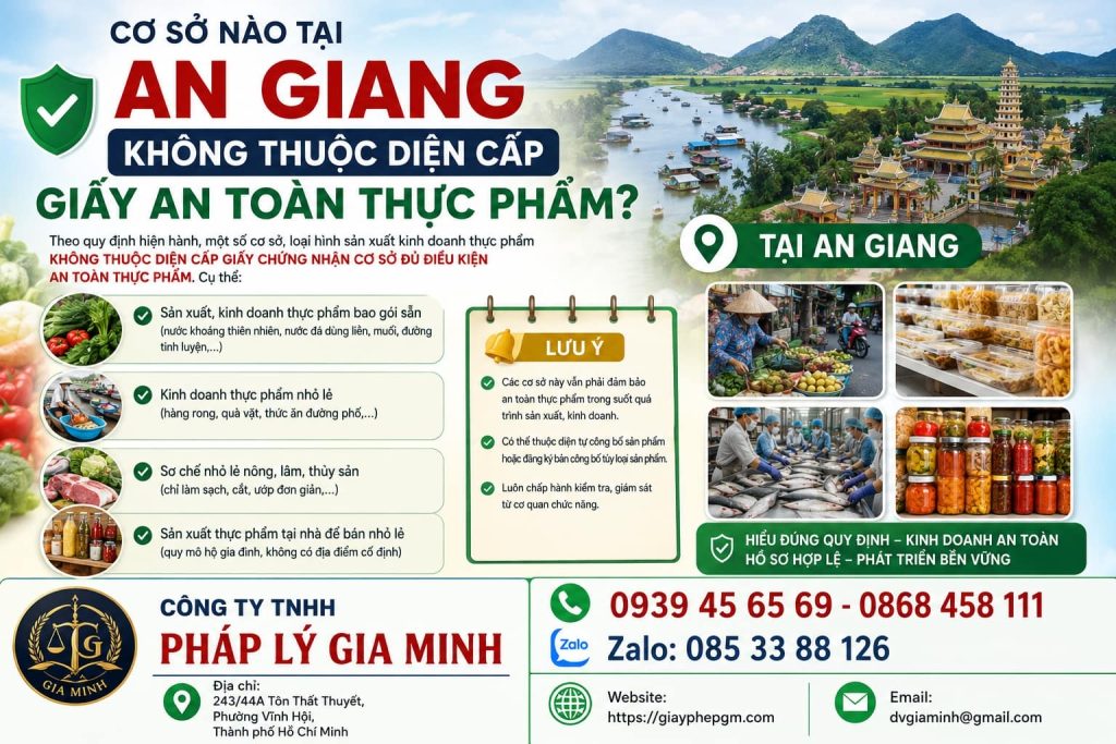 Cơ sở nào tại An Giang không thuộc diện cấp giấy an toàn thực phẩm