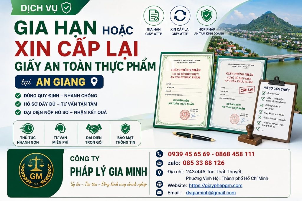 Gia hạn hoặc xin cấp lại giấy an toàn thực phẩm tại An Giang