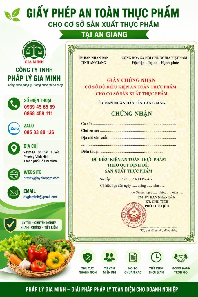 Giấy phép an toàn thực phẩm cho cơ sở sản xuất thực phẩm tại An Giang