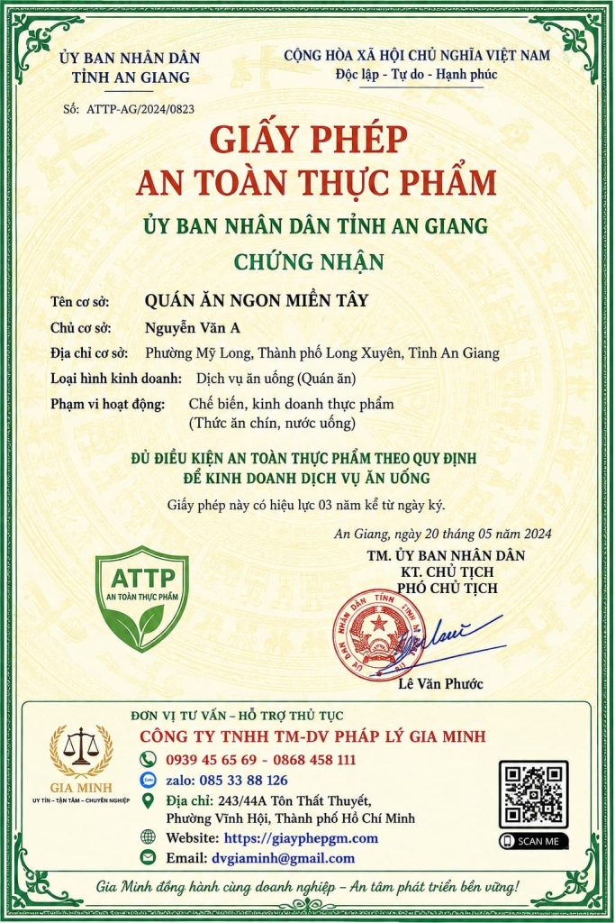 Giấy phép an toàn thực phẩm cho quán ăn tại An Giang