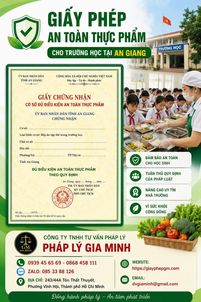 Giấy phép an toàn thực phẩm cho trường học tại An Giang