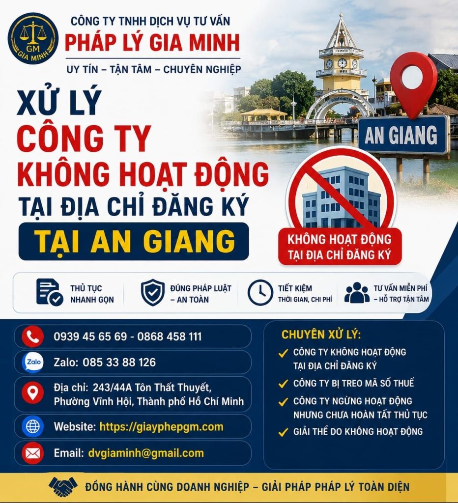 Xử lý công ty không hoạt động tại địa chỉ đăng ký ở An Giang