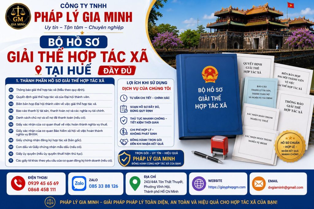 Bộ hồ sơ giải thể hợp tác xã tại Huế đầy đủ