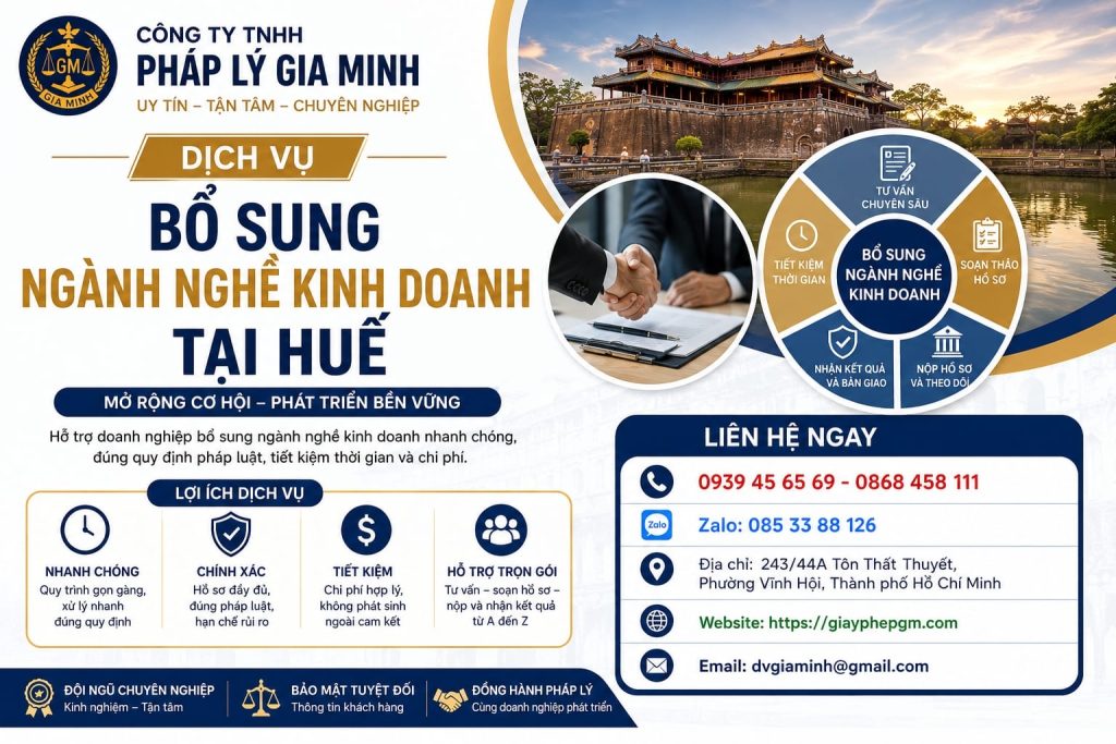 Dịch vụ bổ sung ngành nghề kinh doanh tại Huế