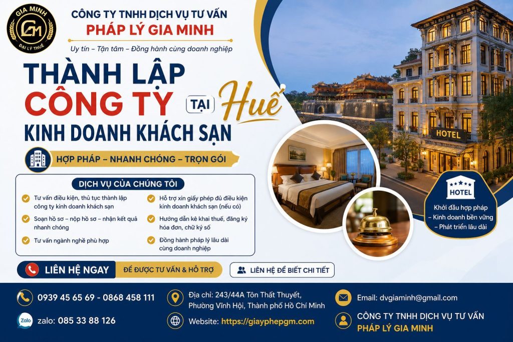 Thành lập công ty kinh doanh khách sạn tại Huế