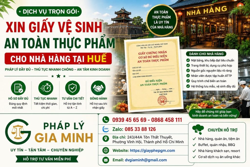 Xin giấy vệ sinh an toàn thực phẩm cho nhà hàng tại Huế