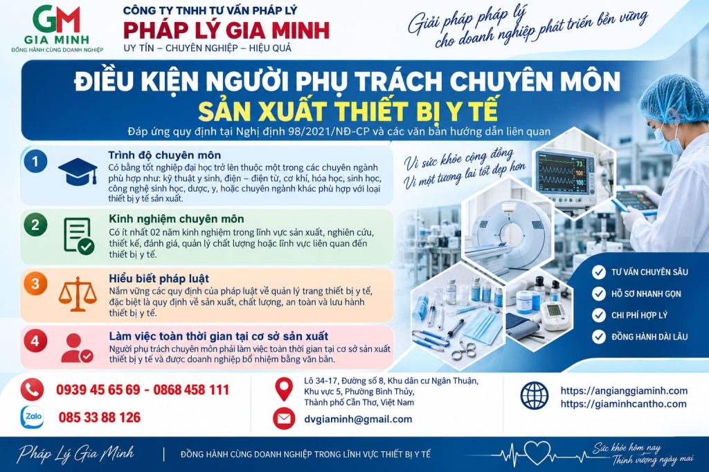 Điều kiện người phụ trách chuyên môn sản xuất thiết bị y tế